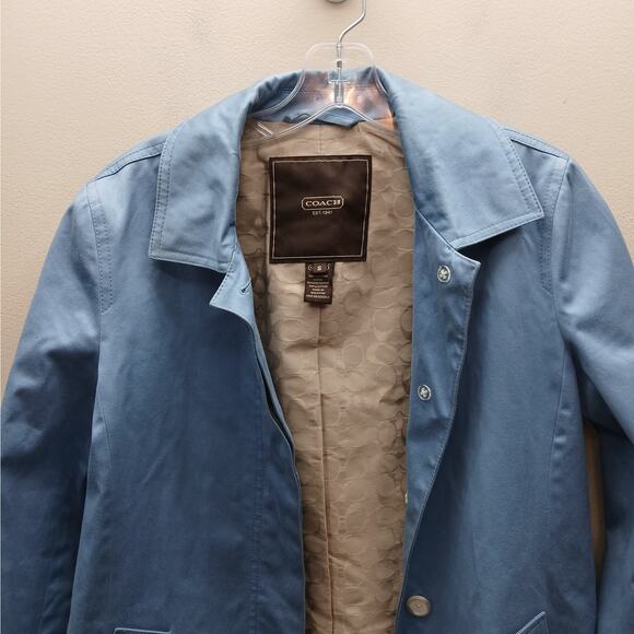 Coach Button Front Car Walking Coat Trench Outerwear Light Blue Size Small - Picture 7 of 9